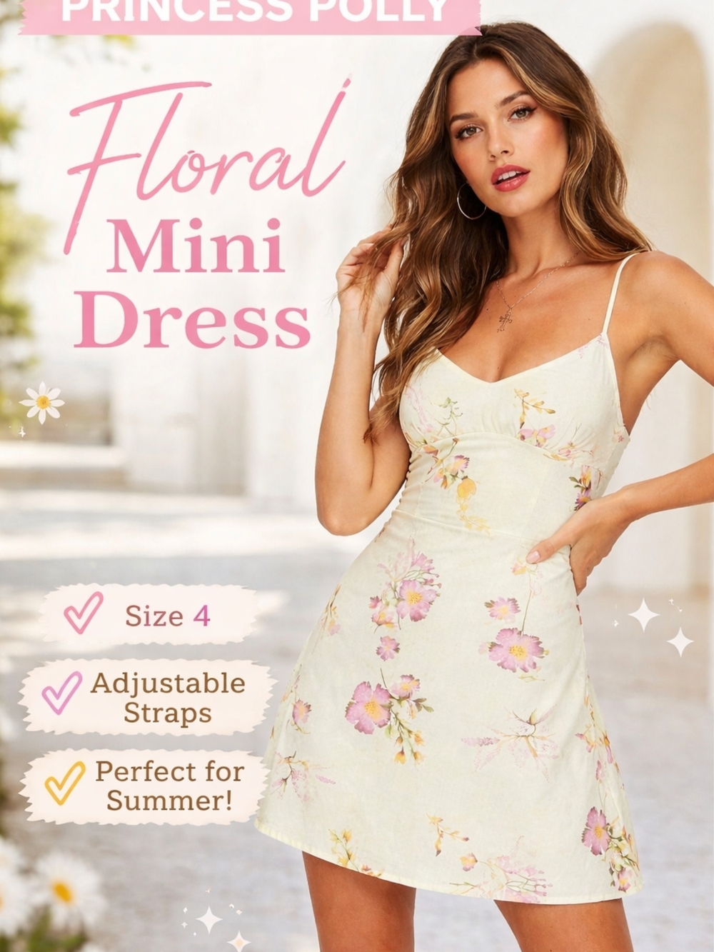 Princess Polly Cream Mini Dress with Pink Floral Print